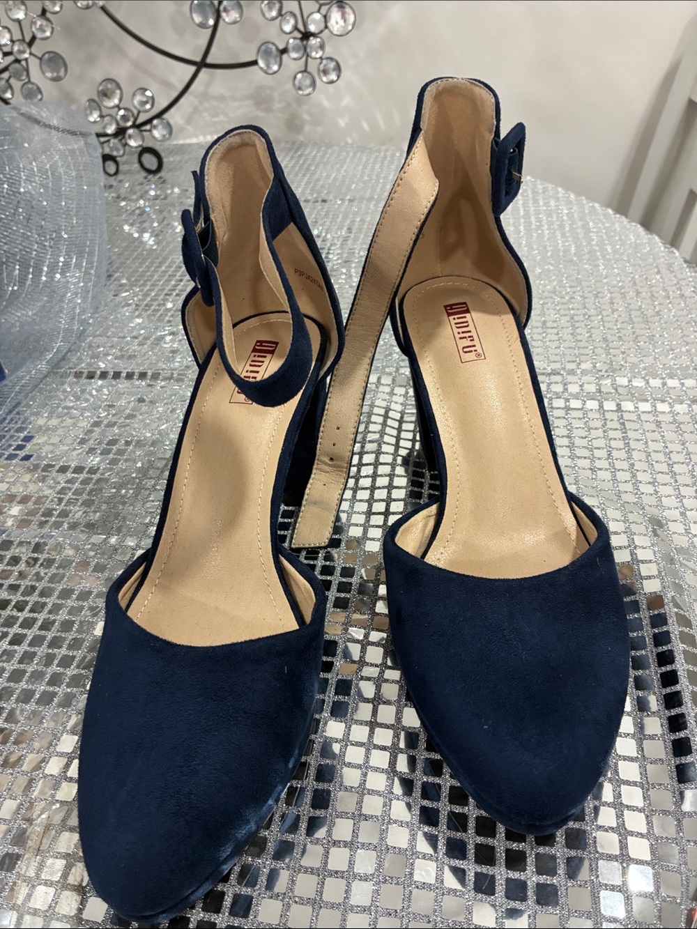 Classic Navy Ankle-Strap Pointed-Toe Heels
